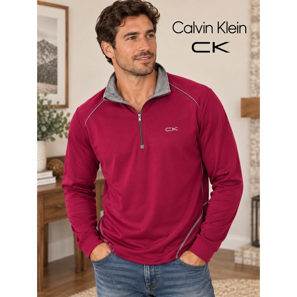 Calvin Klein Performance Mens Quarter Zip Pullover Burgundy Red Size M Regular